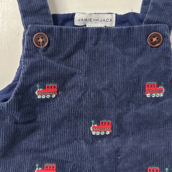 Janie and Jack Holiday Train Corduroy Overalls Oxford Dress Shirt Navy 0-3 - Picture 5 of 6